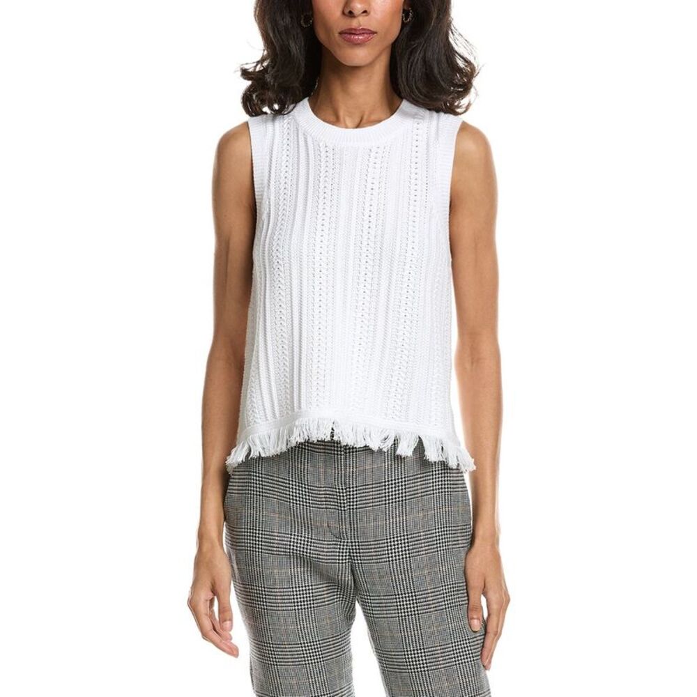 Forte Womens  Textured Fringe Tank Top, White